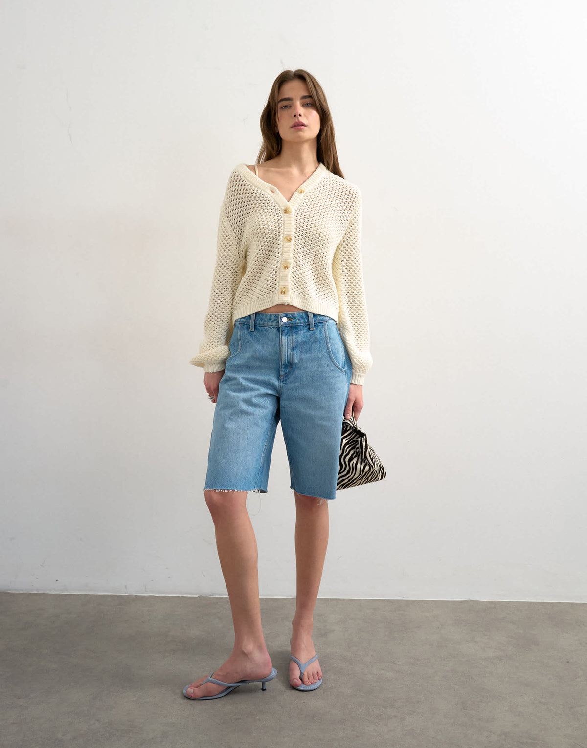 Topshop knitted open stitch cardigan in ivory