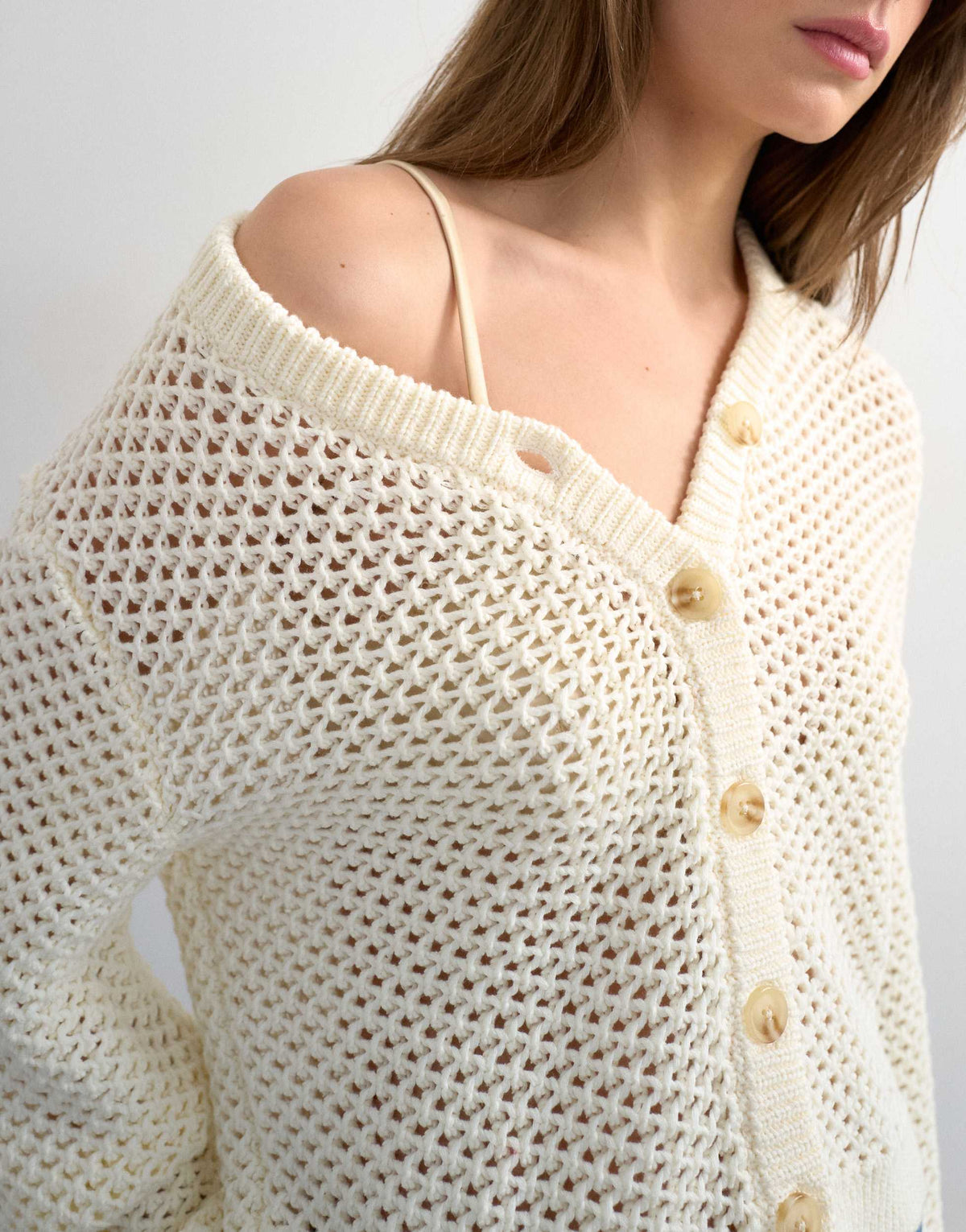 Topshop knitted open stitch cardigan in ivory