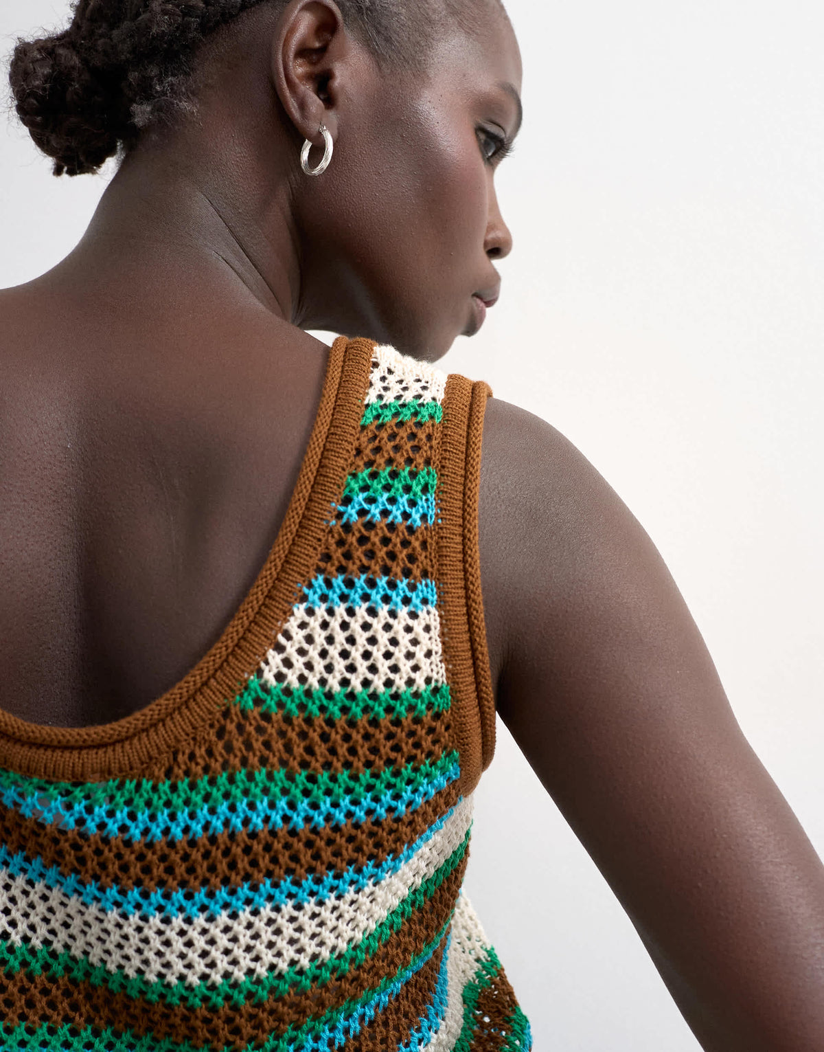 Topshop knitted multi stripe co-ord vest in blue and brown