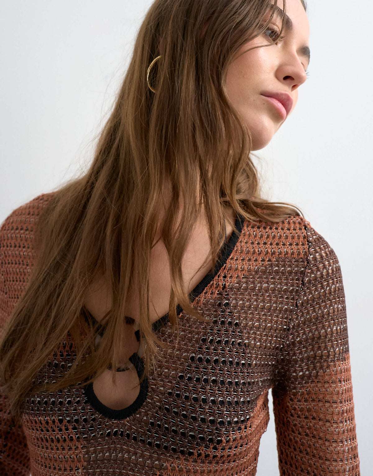 Topshop knitted abstract mesh long sleeve maxi dress in burnt orange