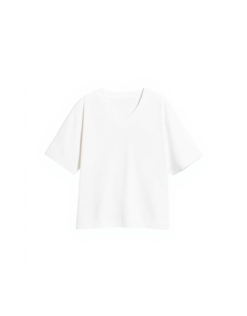 Topshop v-neck premium interlock tee in ecru