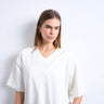 Topshop v-neck premium interlock tee in ecru