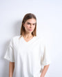 Topshop v-neck premium interlock tee in ecru