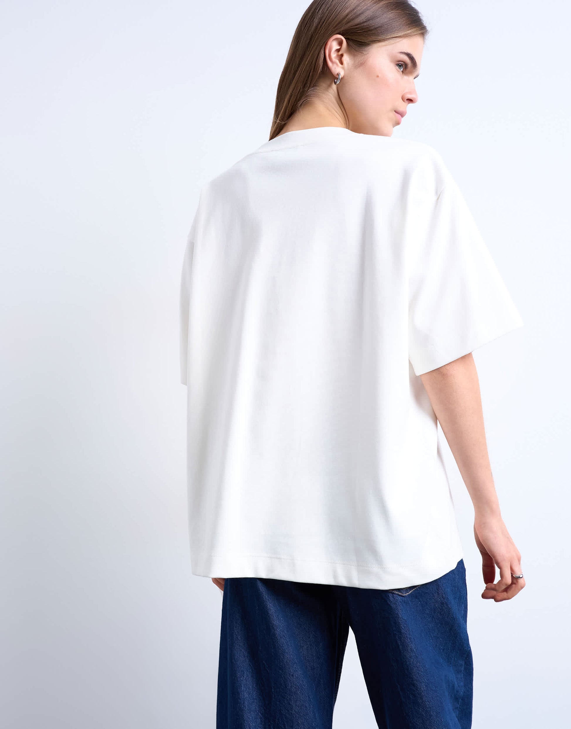 Topshop v-neck premium interlock tee in ecru