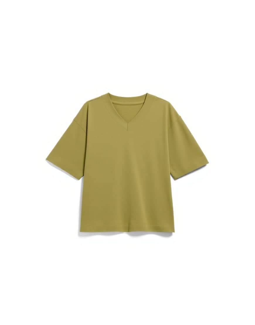 Topshop v-neck premium interlock tee in khaki