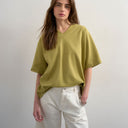 Topshop v-neck premium interlock tee in khaki