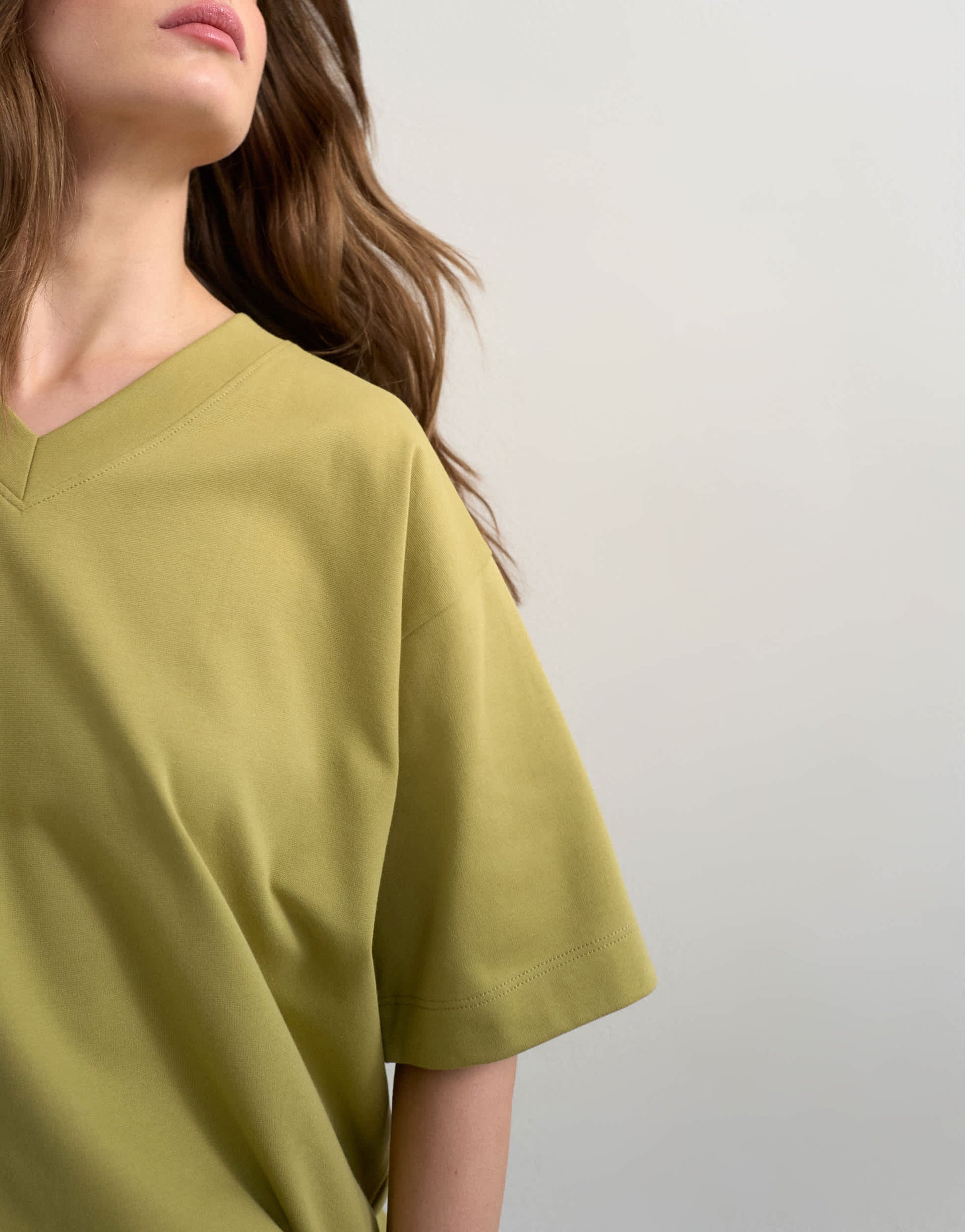 Topshop v-neck premium interlock tee in khaki