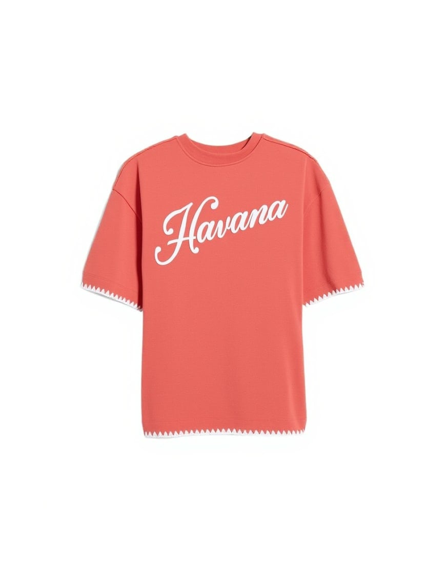 Topshop graphic 'Havana' oversized whip stitch tee in orange