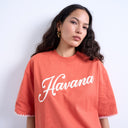 Topshop graphic 'Havana' oversized whip stitch tee in orange