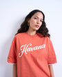 Topshop graphic 'Havana' oversized whip stitch tee in orange