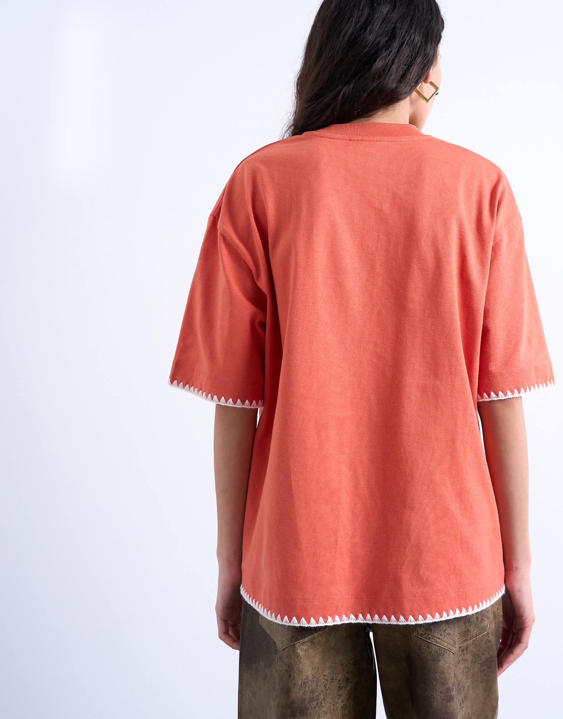 Topshop graphic 'Havana' oversized whip stitch tee in orange
