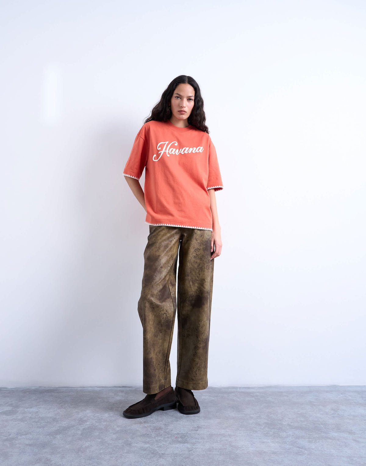 Topshop graphic 'Havana' oversized whip stitch tee in orange