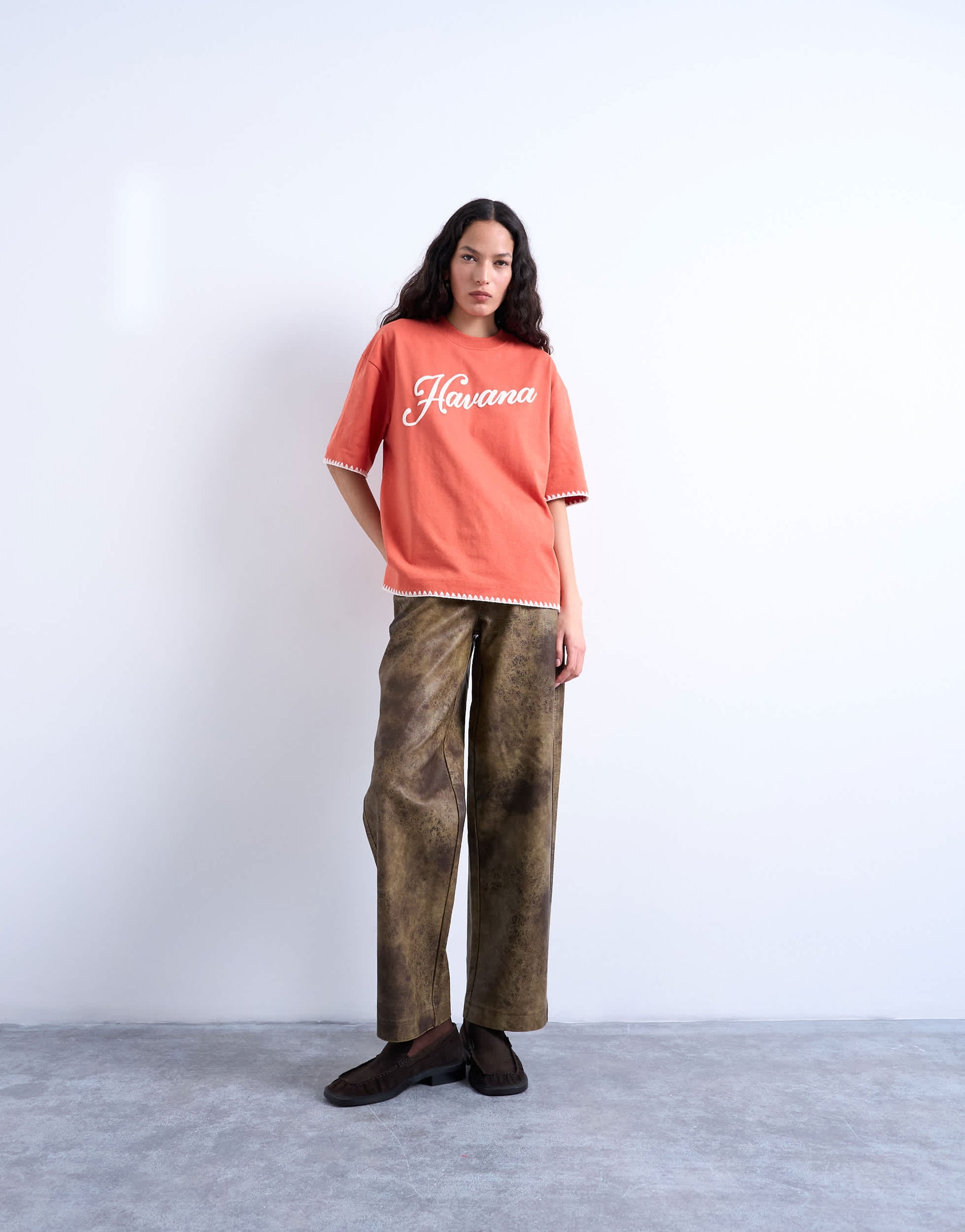 Topshop graphic 'Havana' oversized whip stitch tee in orange