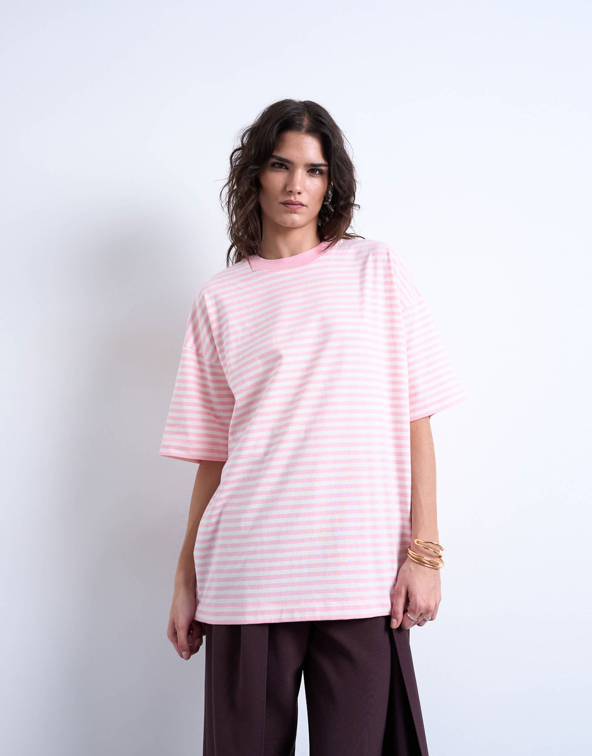 Topshop stripe oversized drop shoulder tee in pink