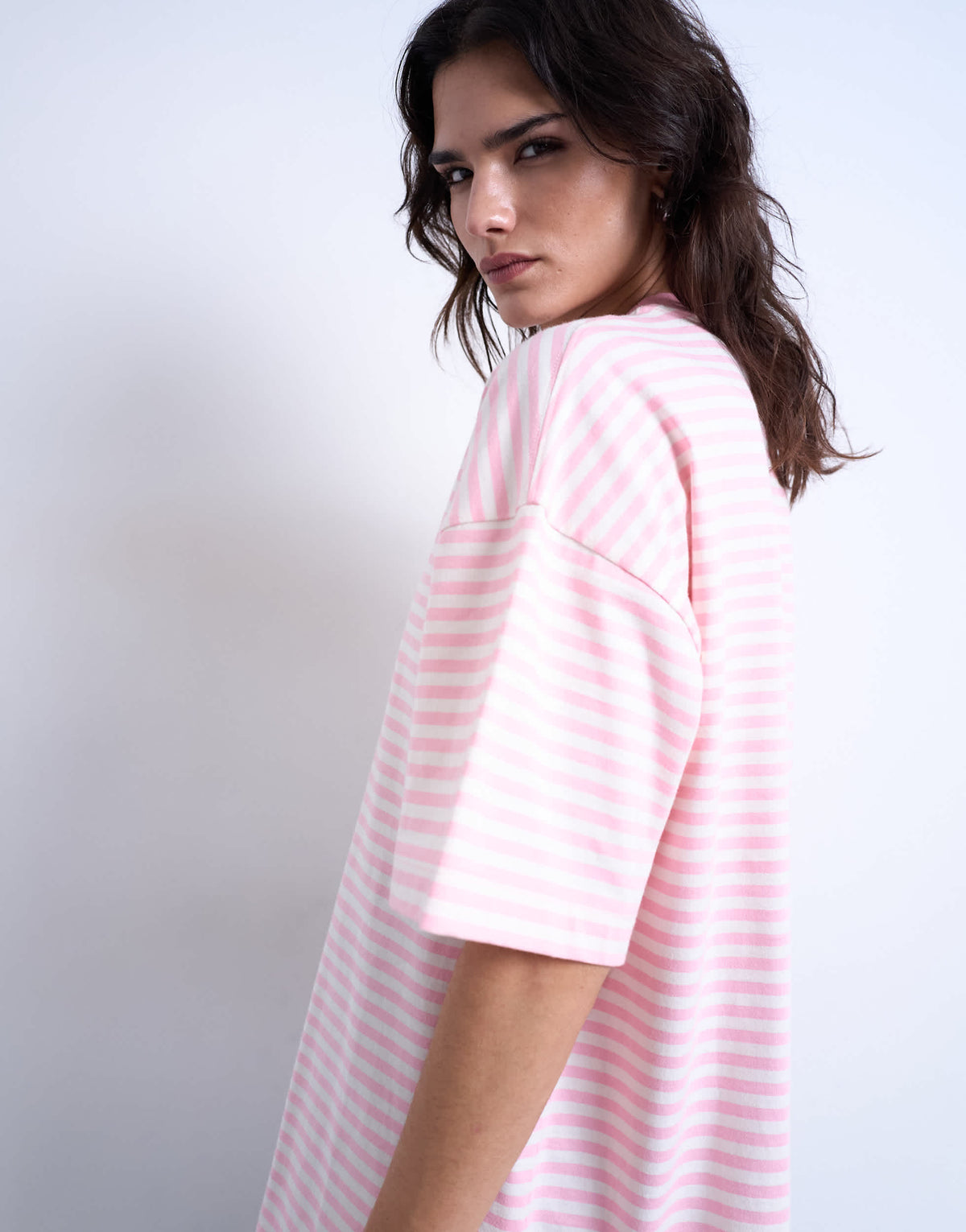 Topshop stripe oversized drop shoulder tee in pink