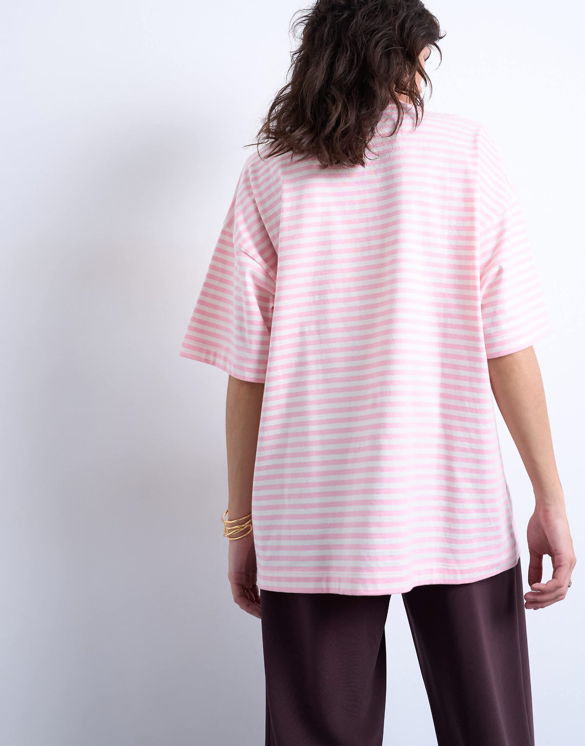 Topshop stripe oversized drop shoulder tee in pink