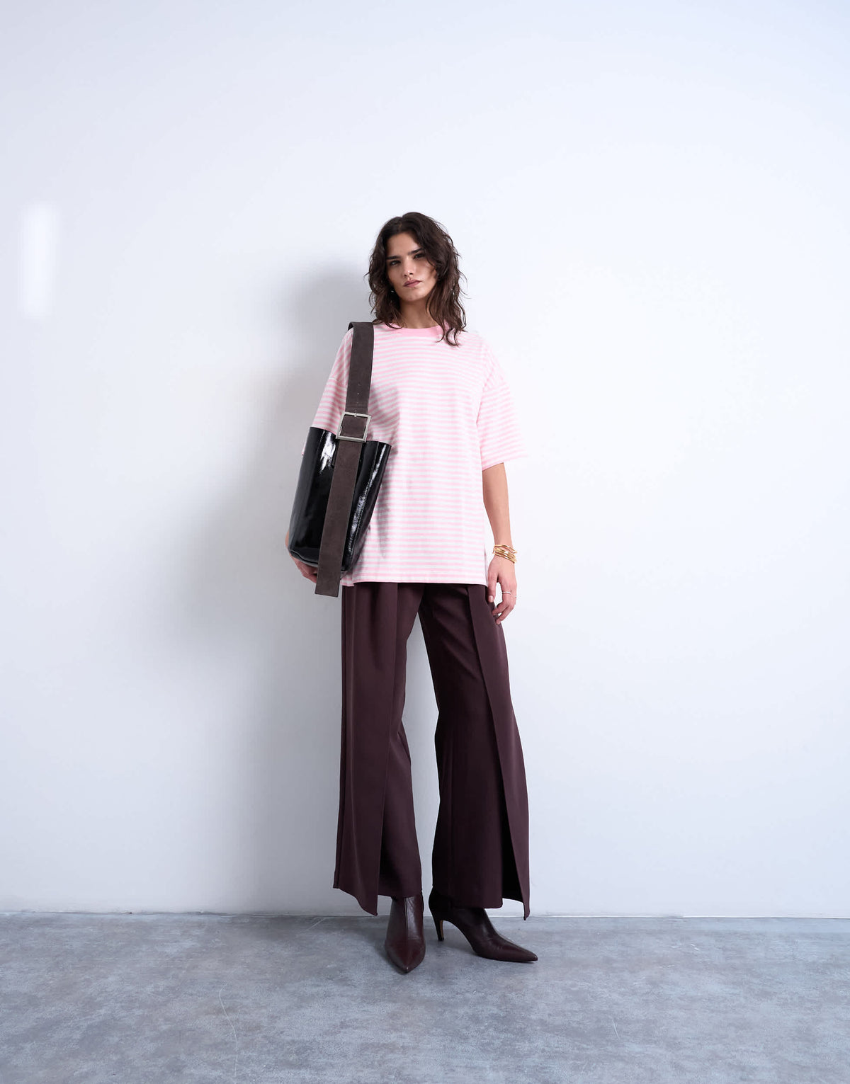 Topshop stripe oversized drop shoulder tee in pink