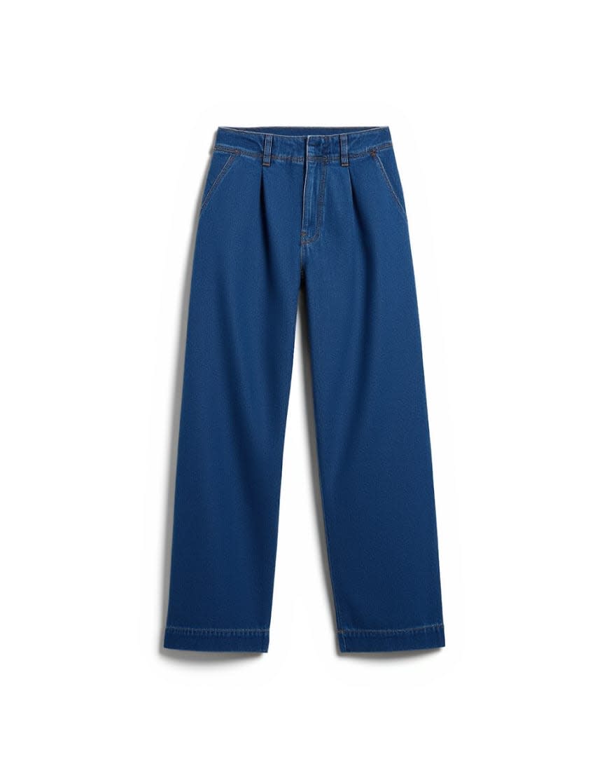 Topshop wide leg pleated tailored jean in indigo
