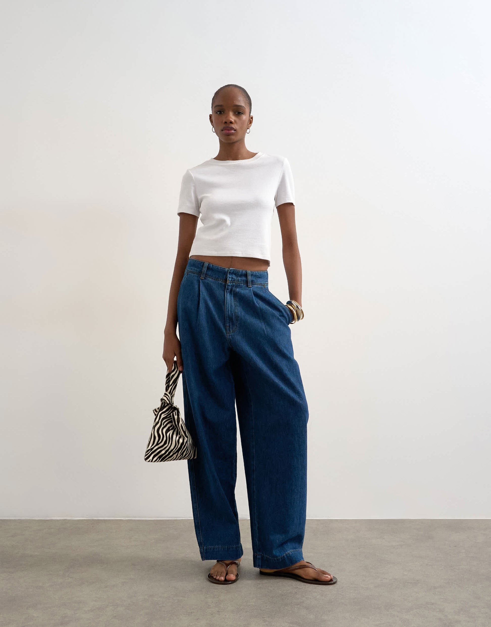 Topshop wide leg pleated tailored jean in indigo