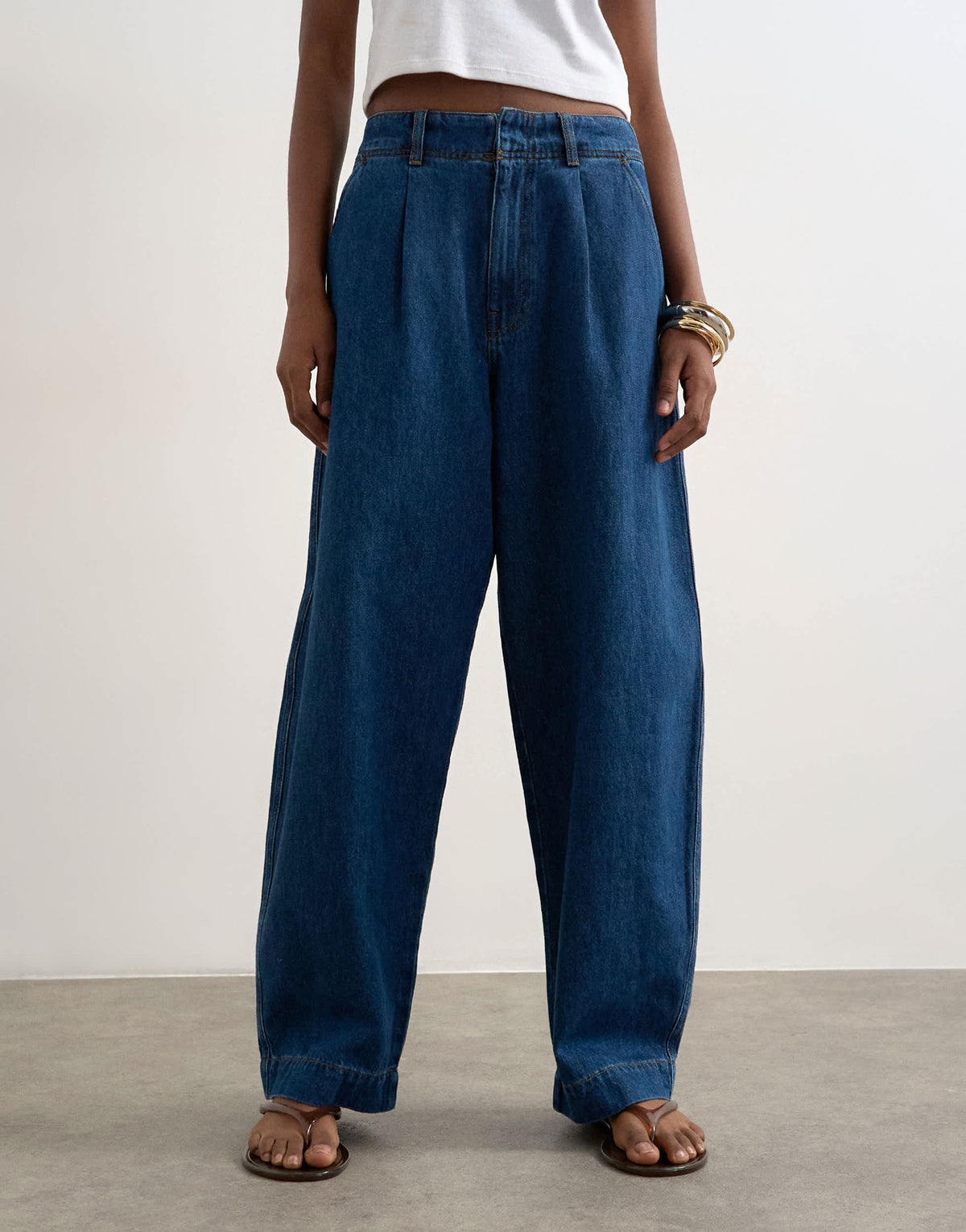 Topshop wide leg pleated tailored jean in indigo