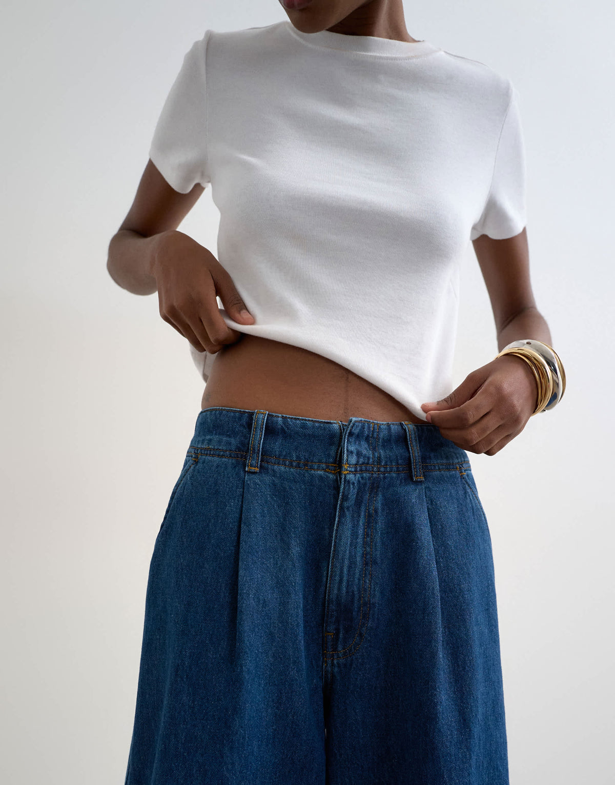 Topshop wide leg pleated tailored jean in indigo