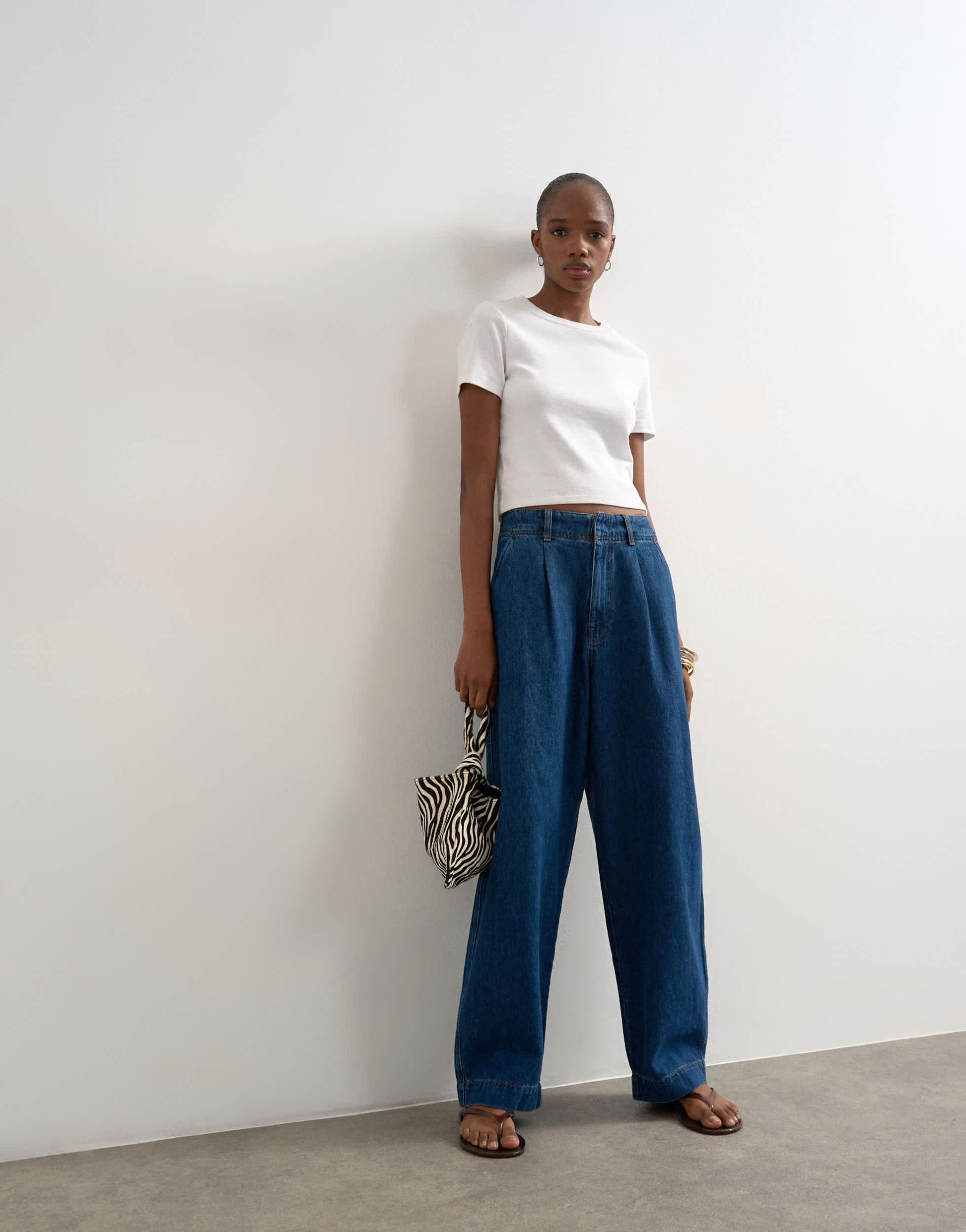 Topshop wide leg pleated tailored jean in indigo