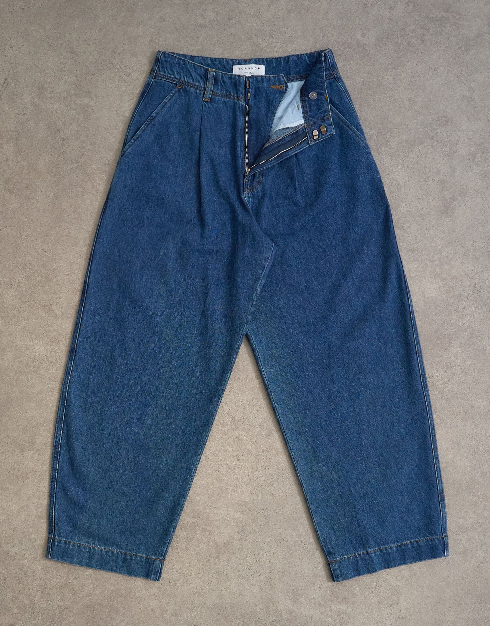 Topshop wide leg pleated tailored jean in indigo
