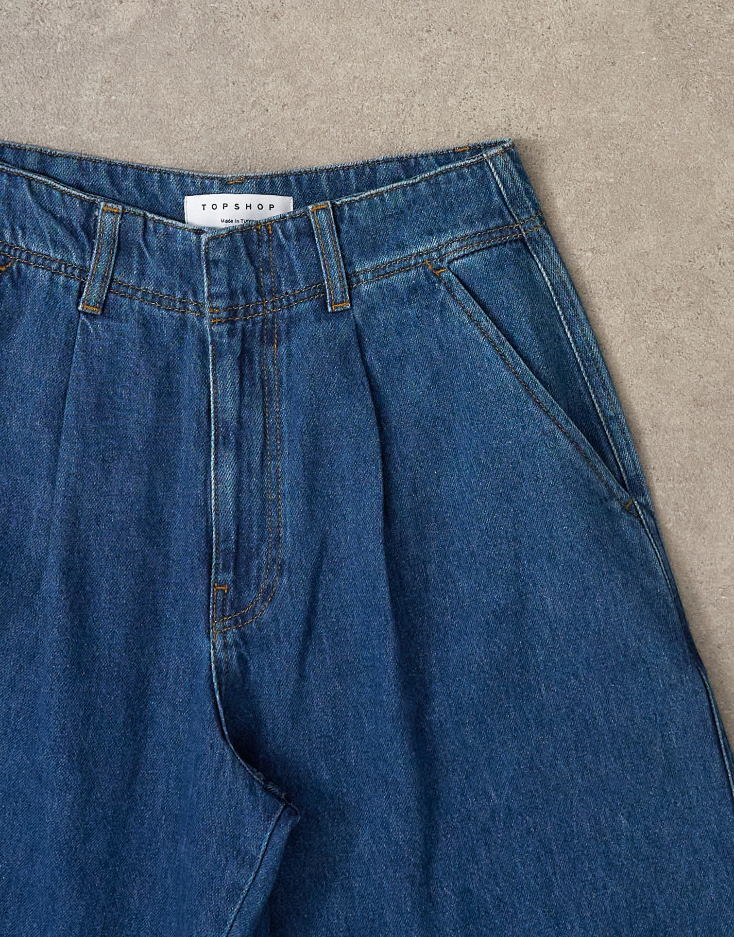 Topshop wide leg pleated tailored jean in indigo