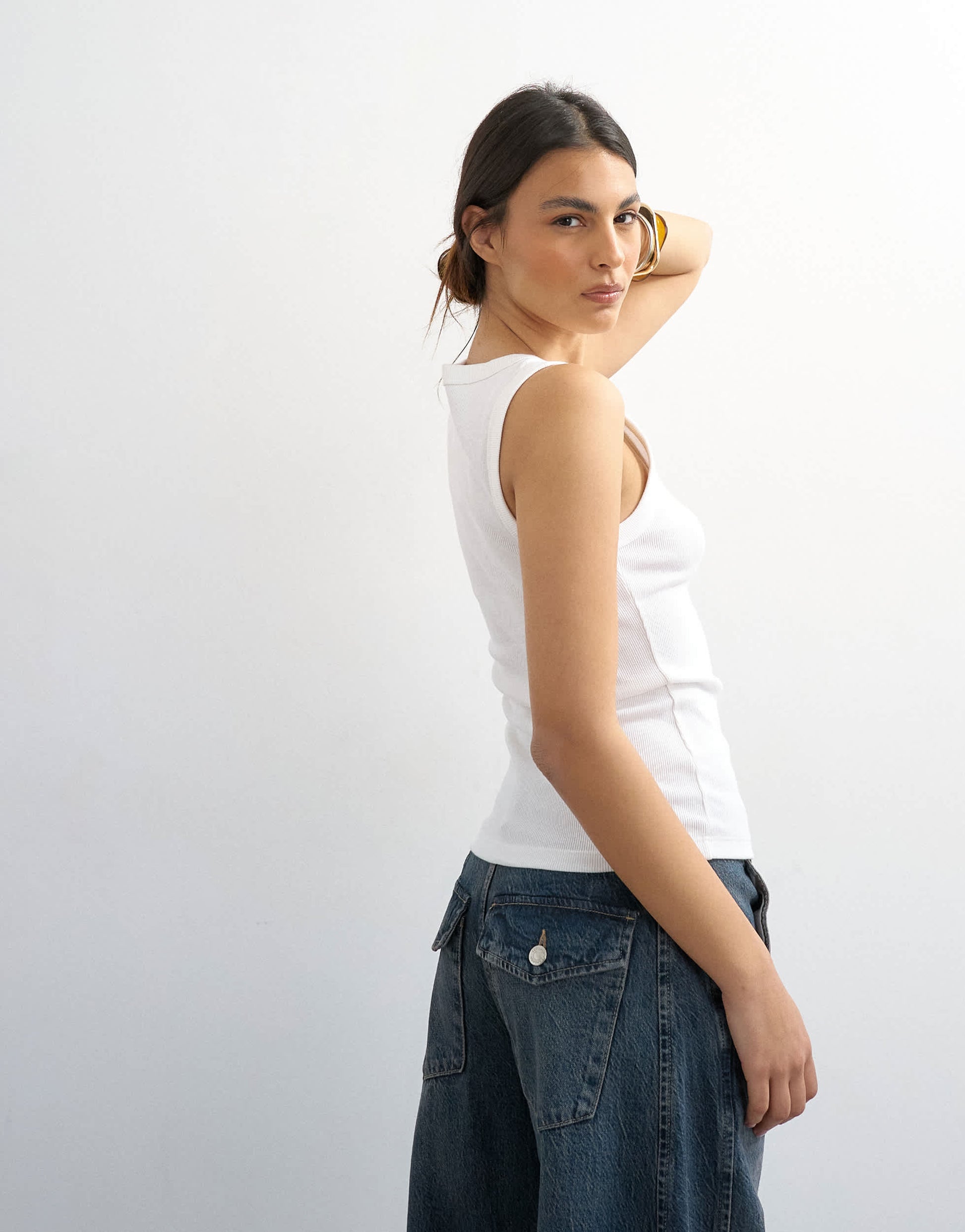 Topshop button rib vest in white