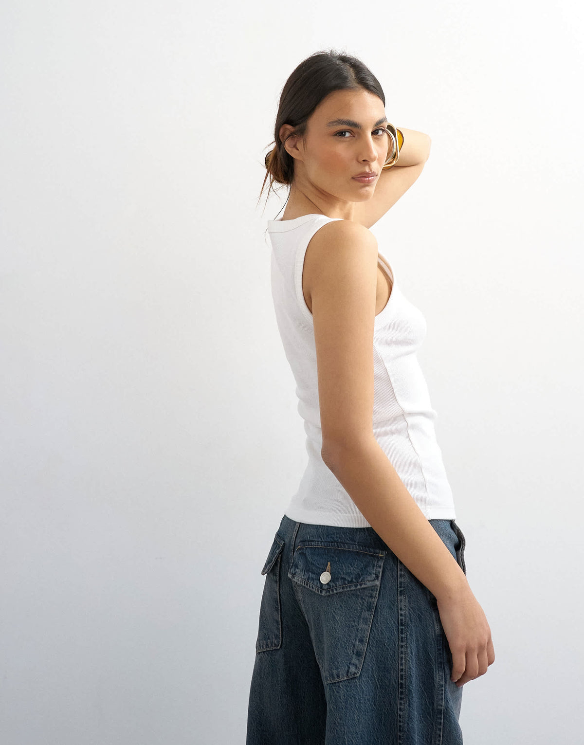 Topshop button rib vest in white