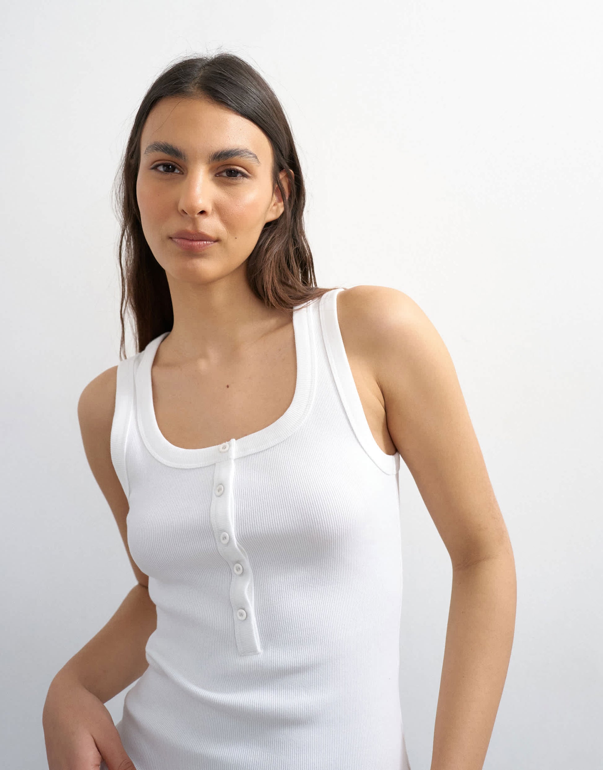 Topshop button rib vest in white