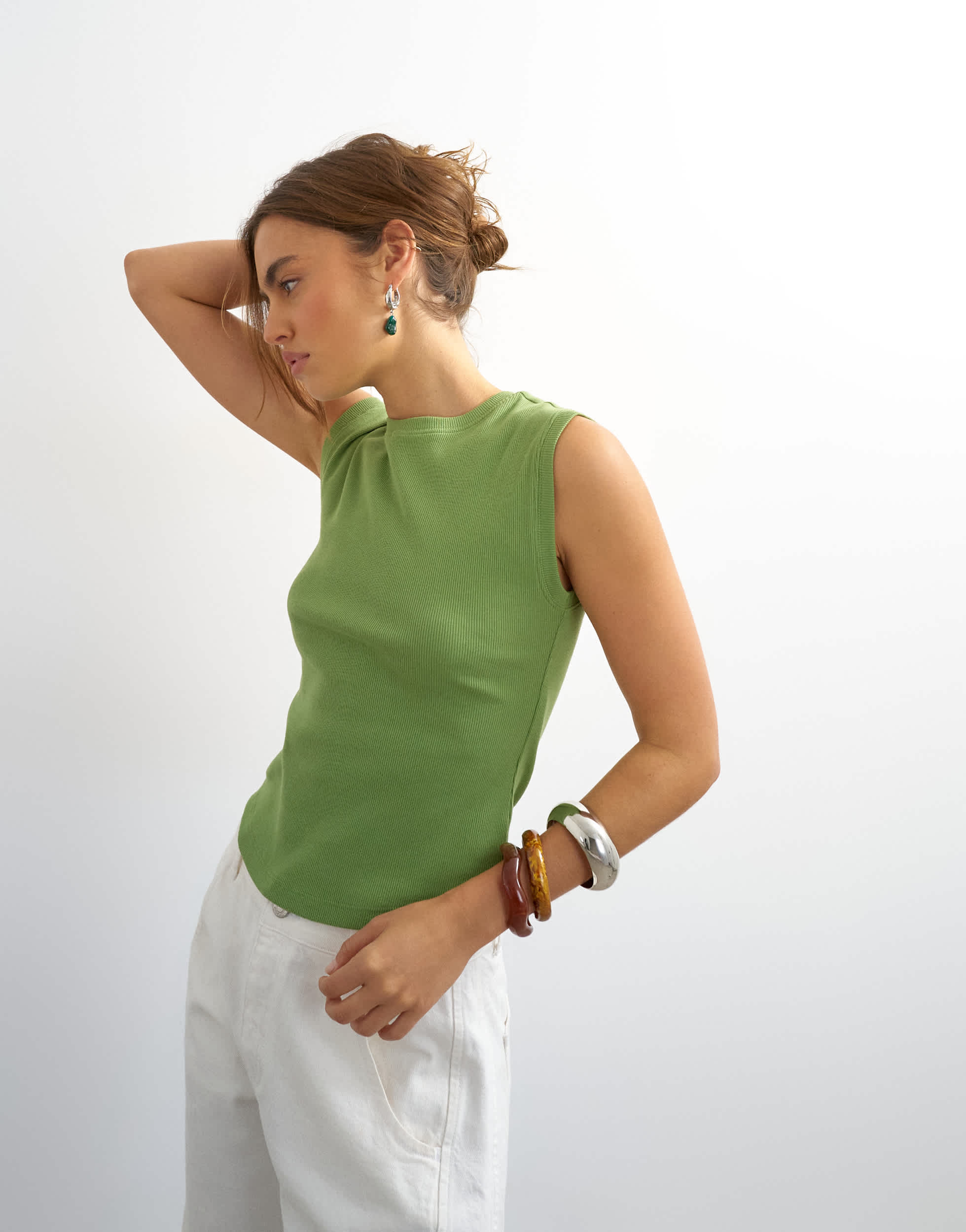Topshop rib boyfriend tank in green