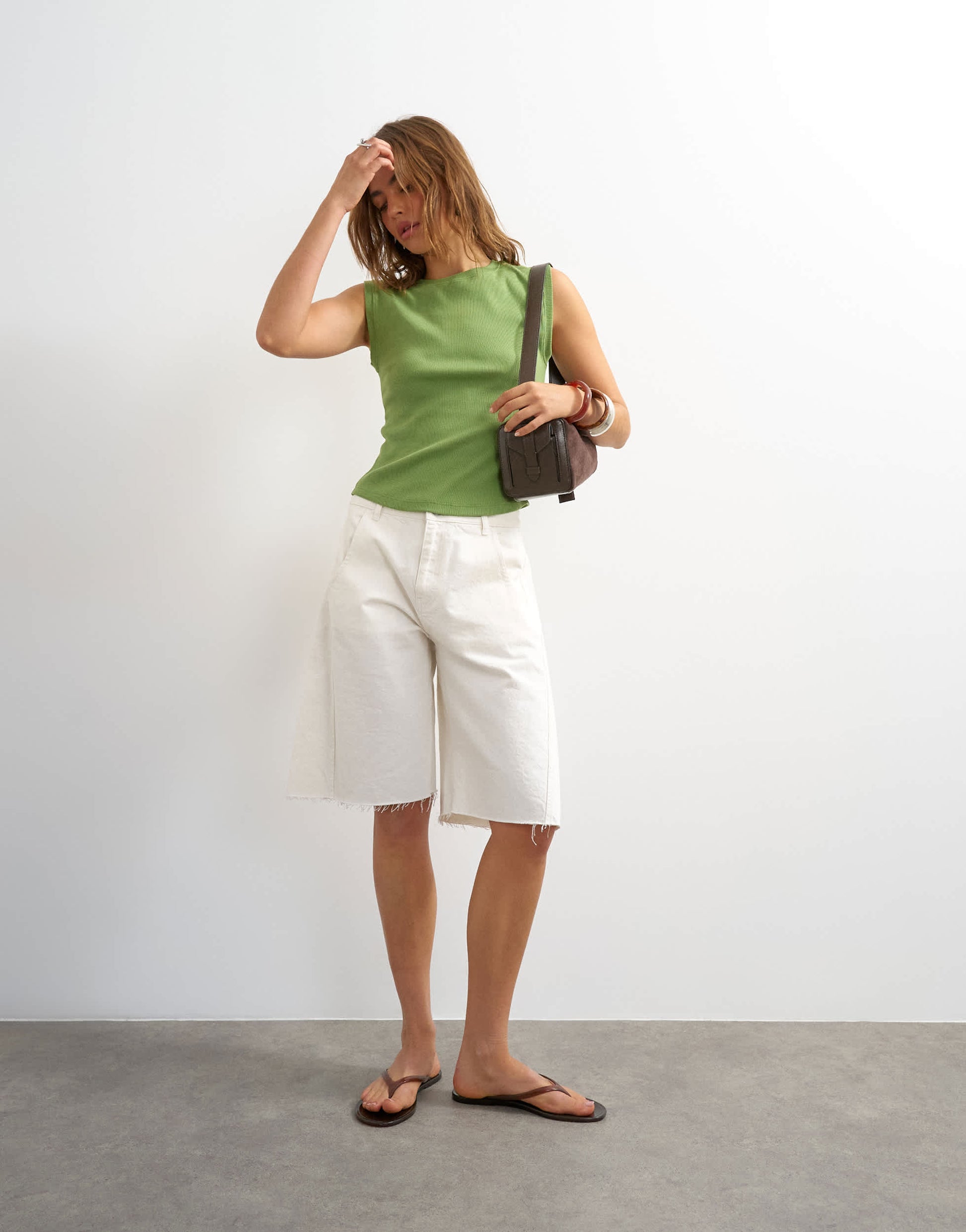 Topshop rib boyfriend tank in green