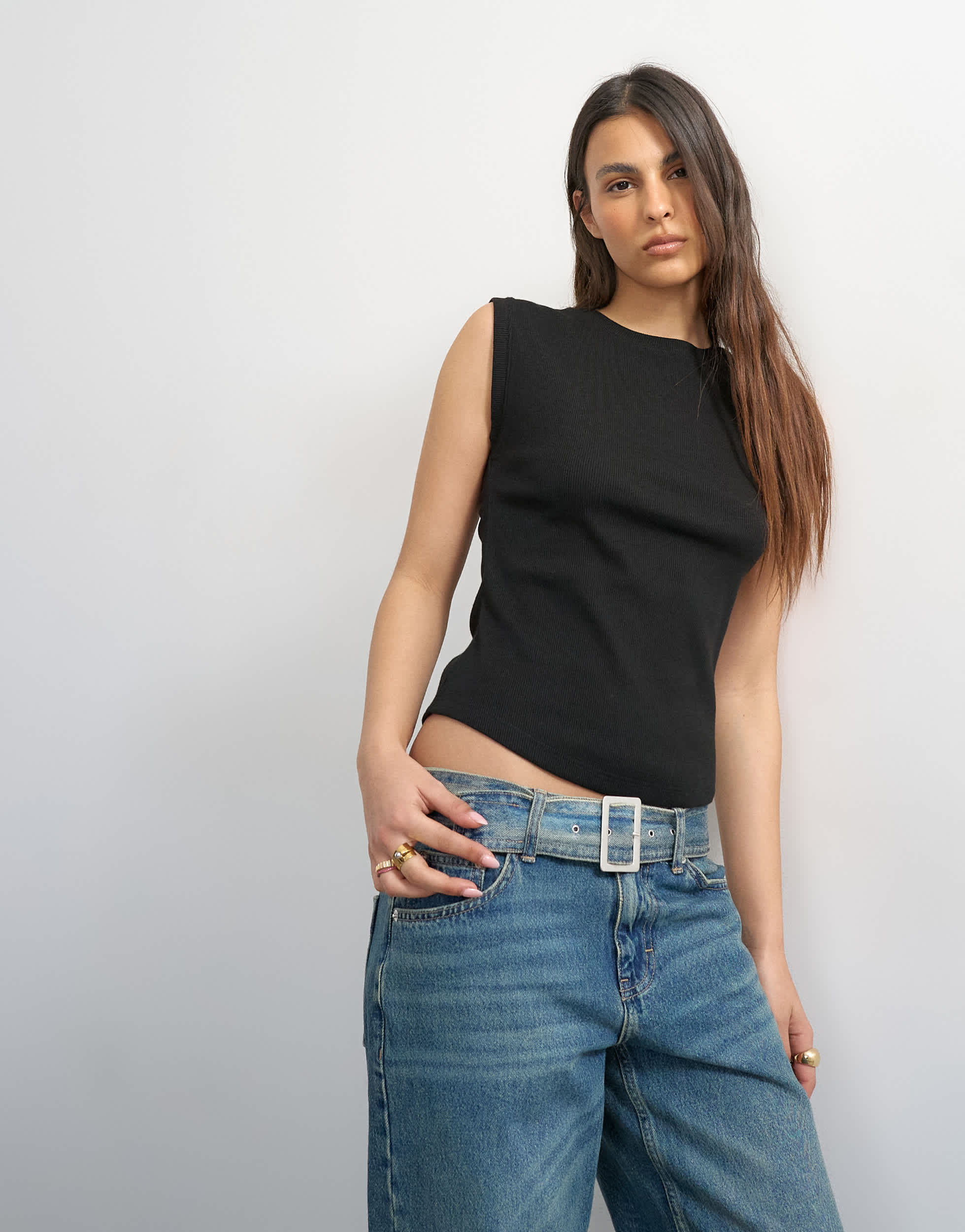 Topshop rib boyfriend tank in black