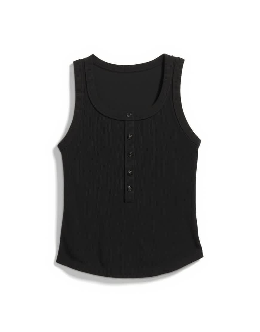 Topshop button rib vest in black