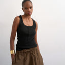 Topshop button rib vest in black