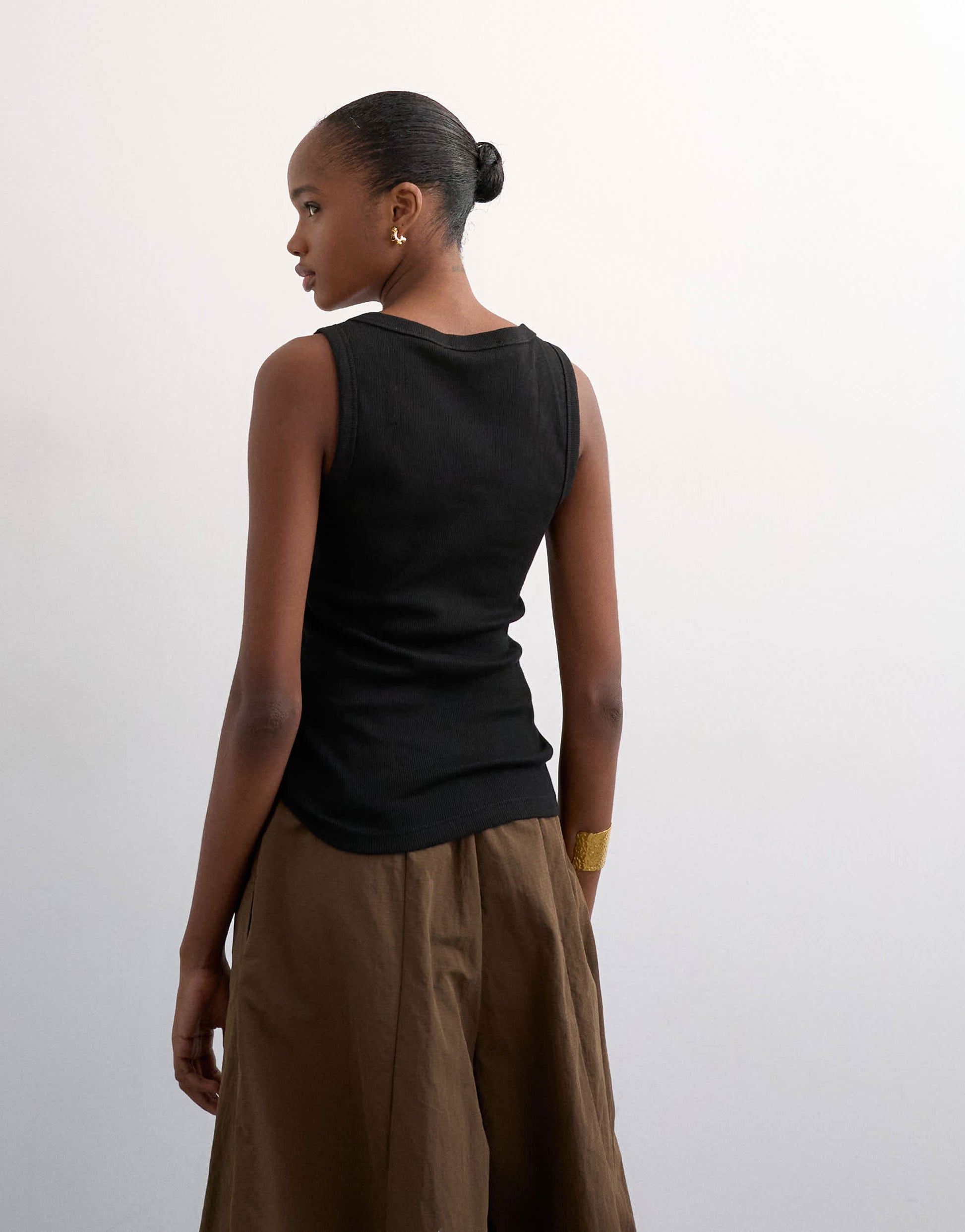 Topshop button rib vest in black