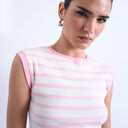 Topshop stripe rib boyfriend tank in pink