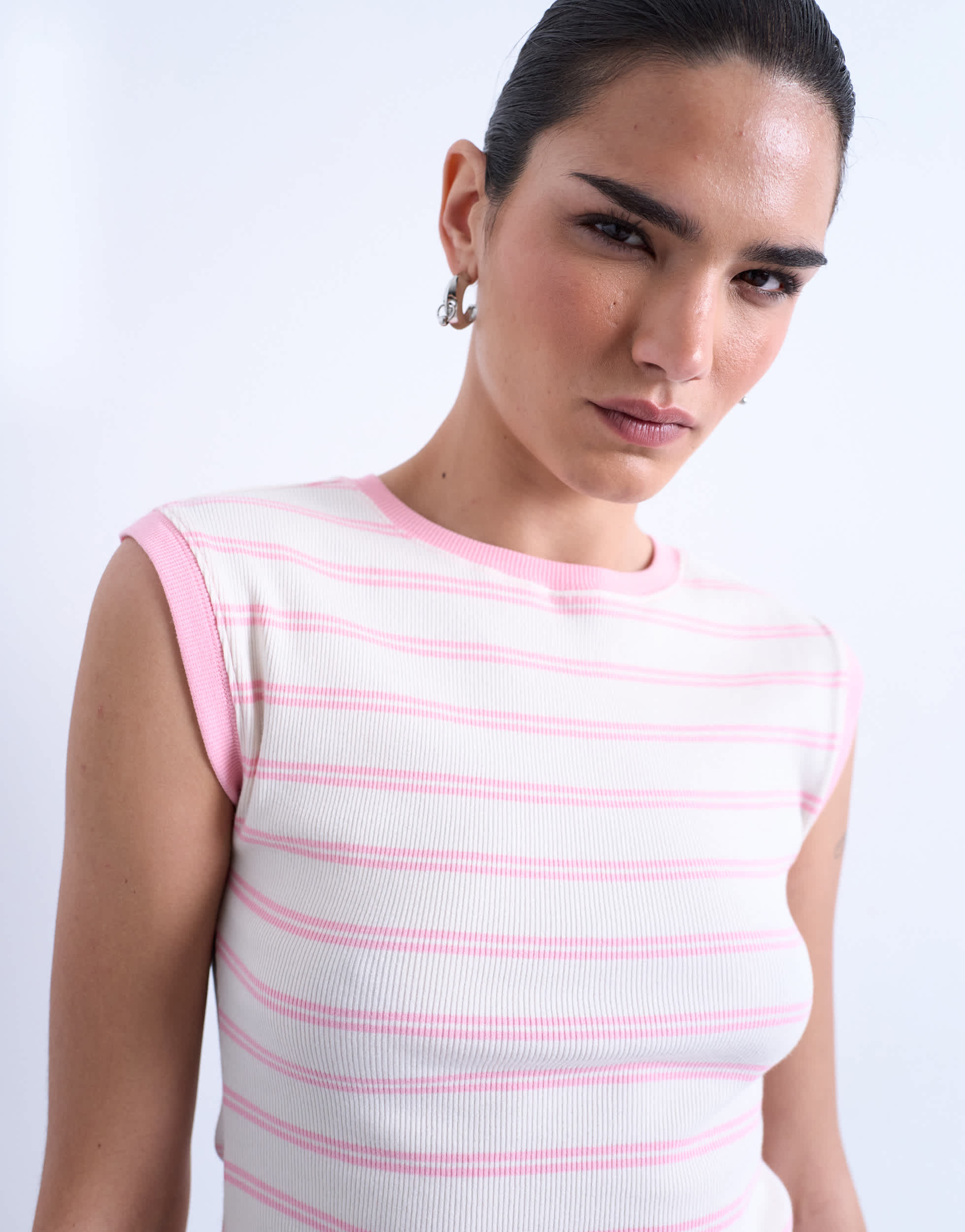 Topshop stripe rib boyfriend tank in pink
