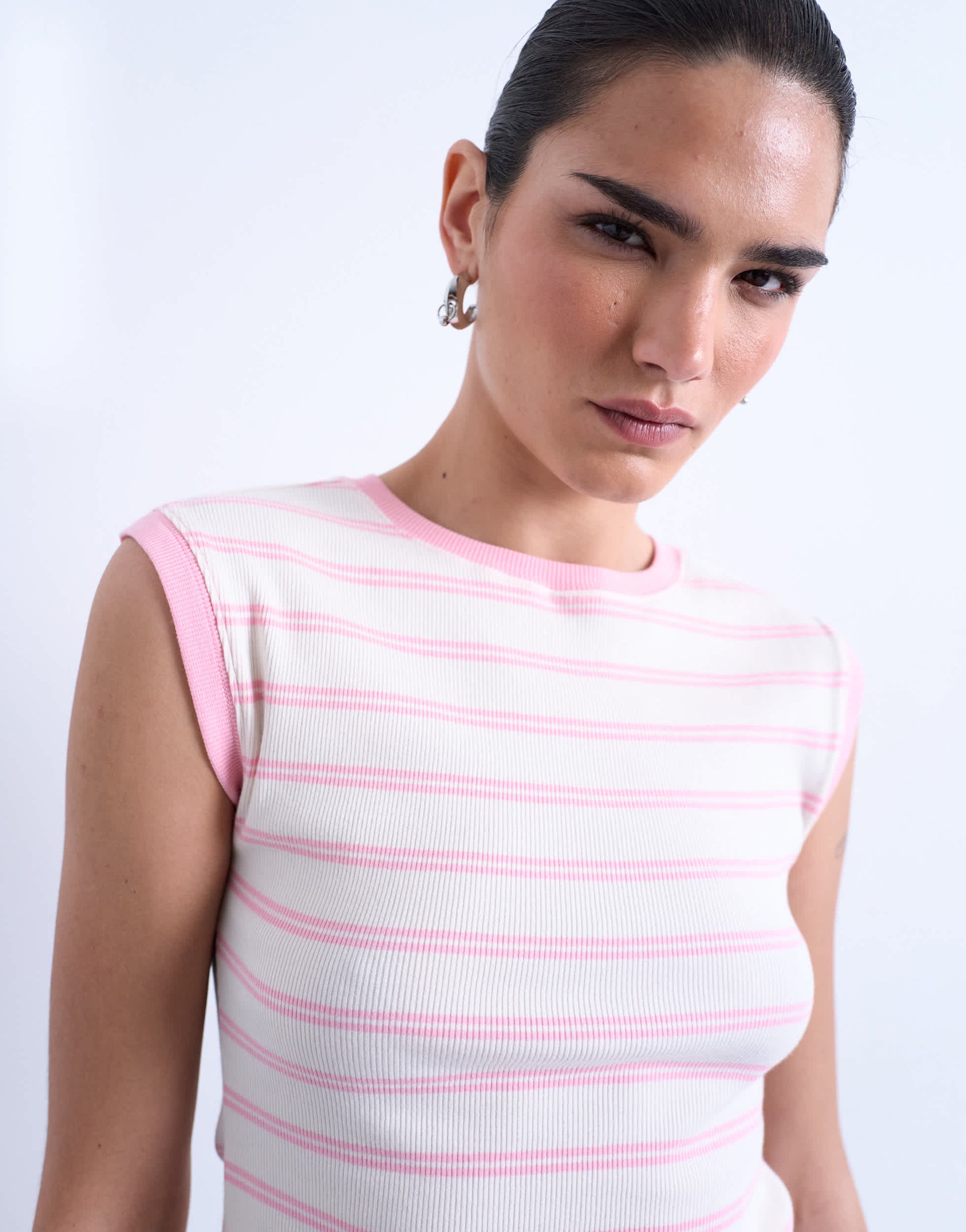 Topshop stripe rib boyfriend tank in pink