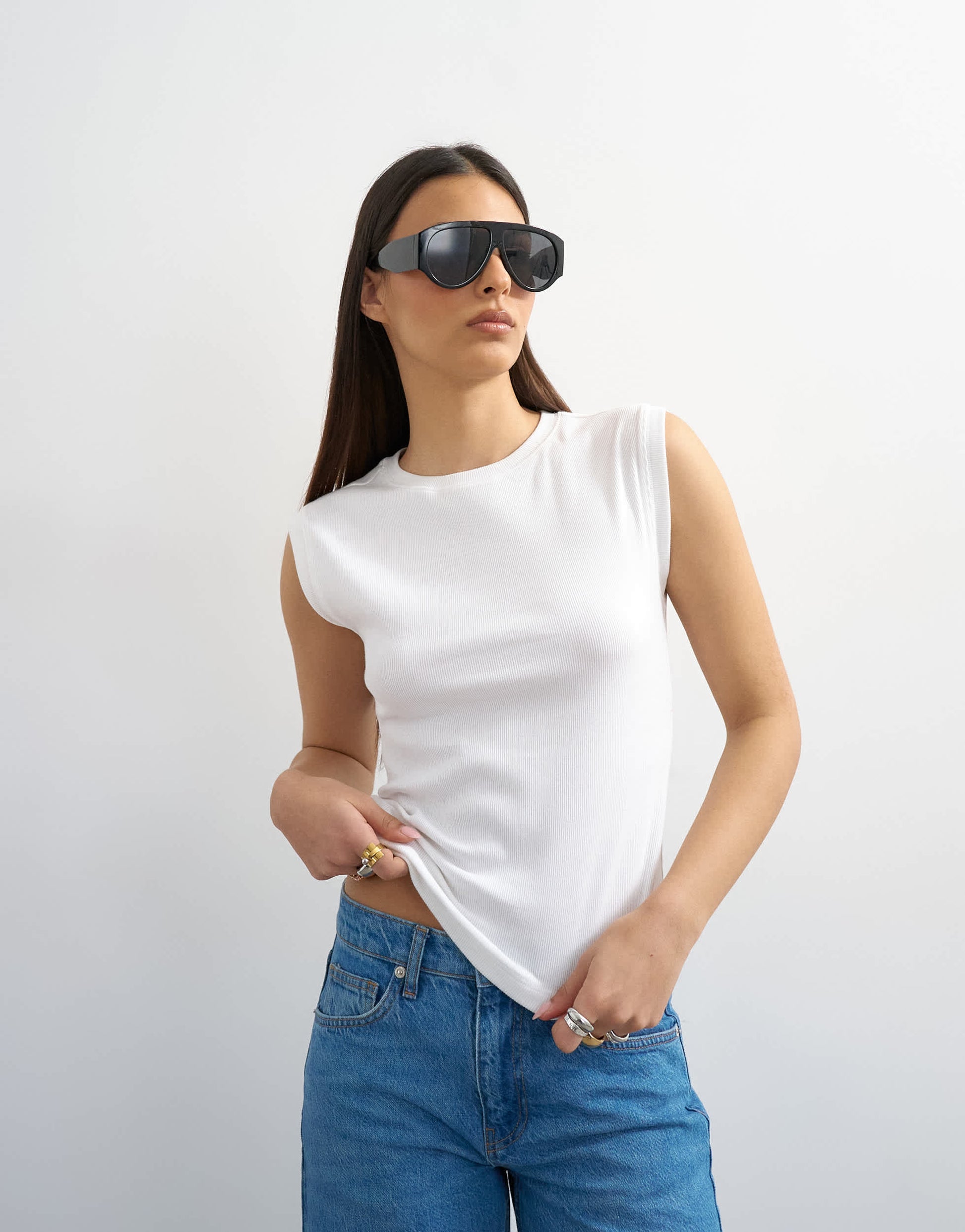 Topshop rib boyfriend tank in white