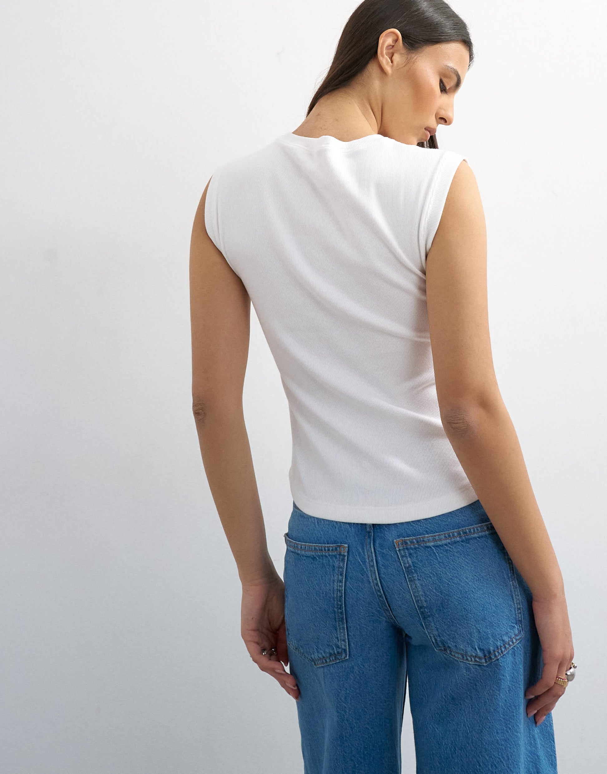 Topshop rib boyfriend tank in white