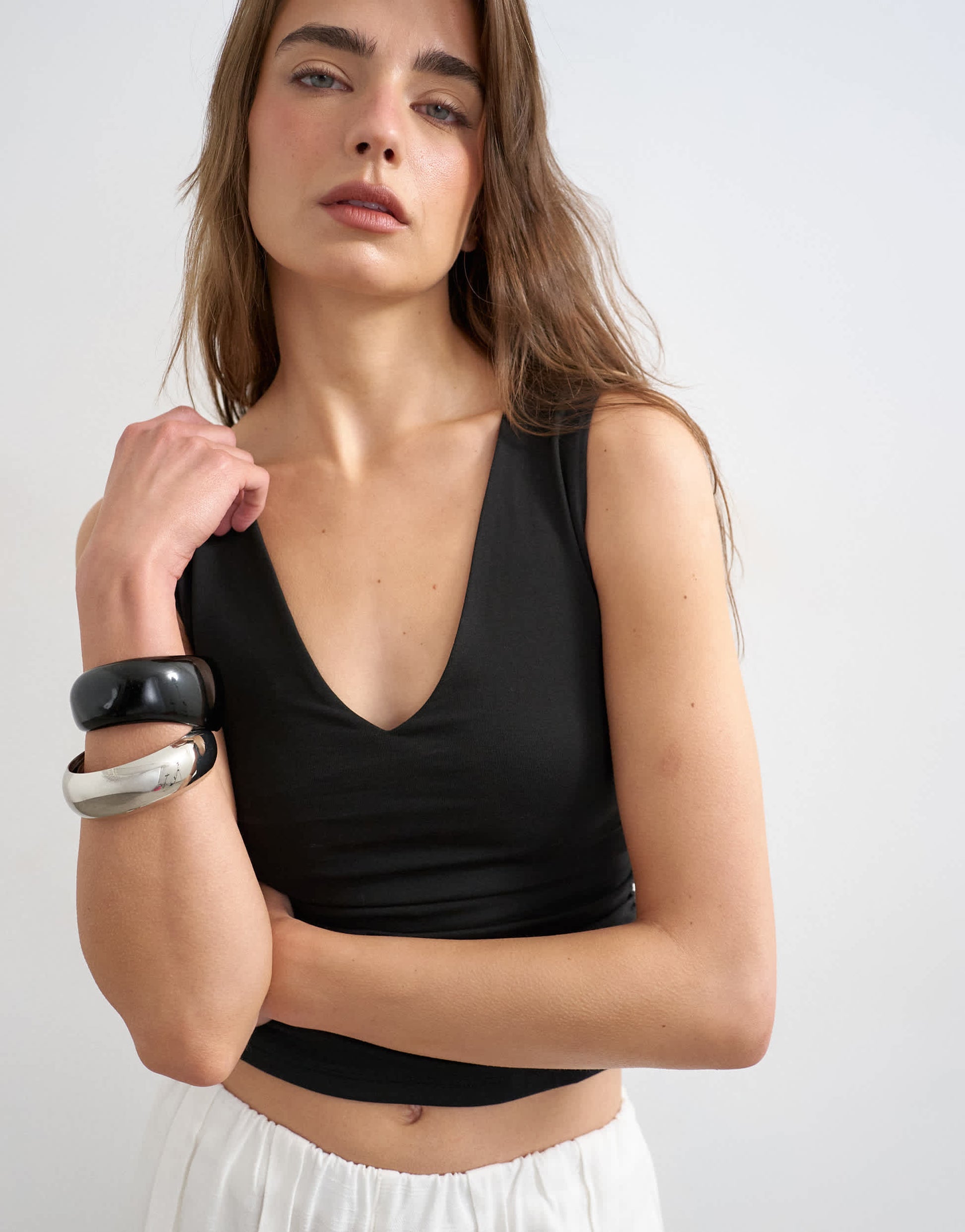 Topshop v-neck ruched side tank in black