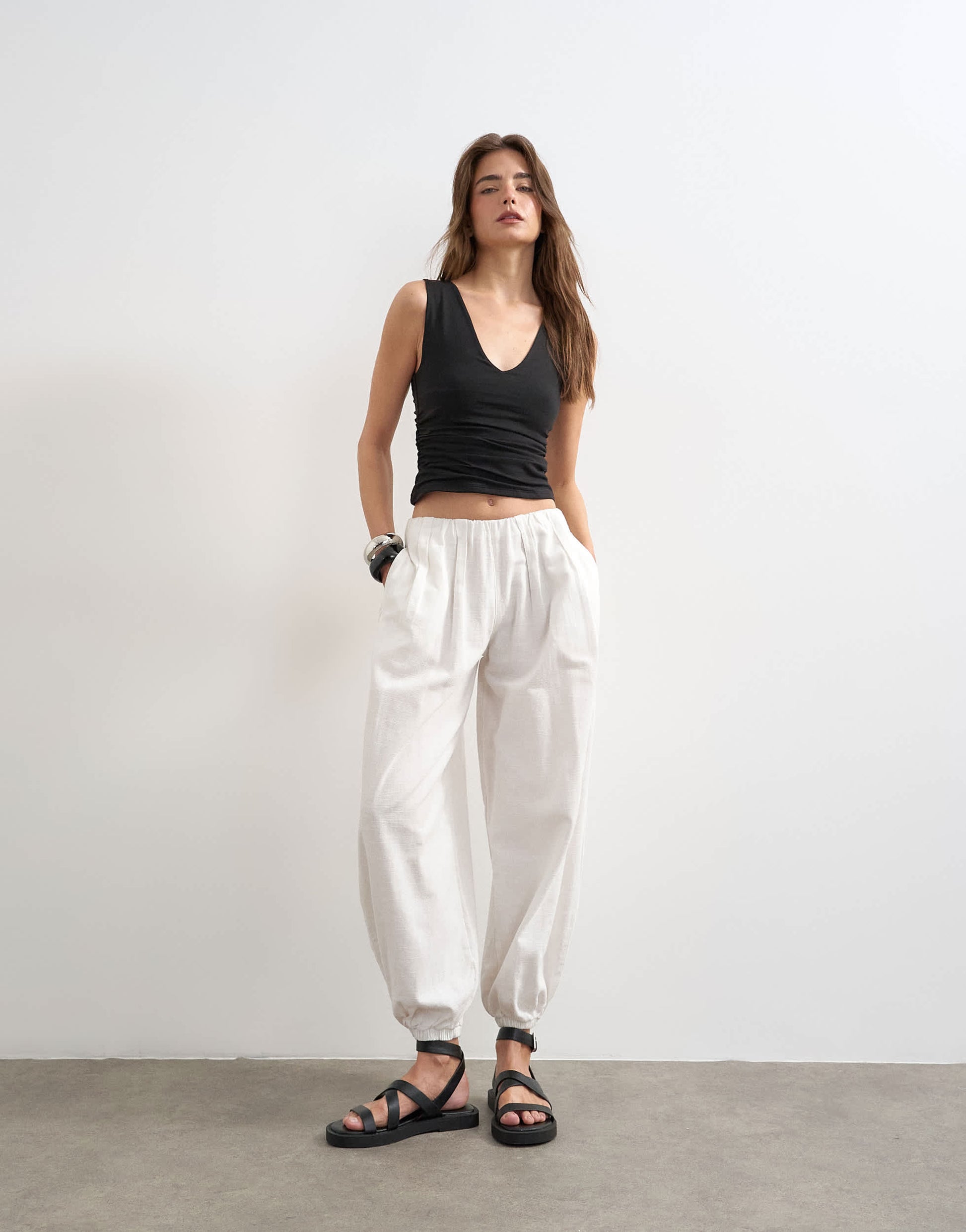 Topshop v-neck ruched side tank in black