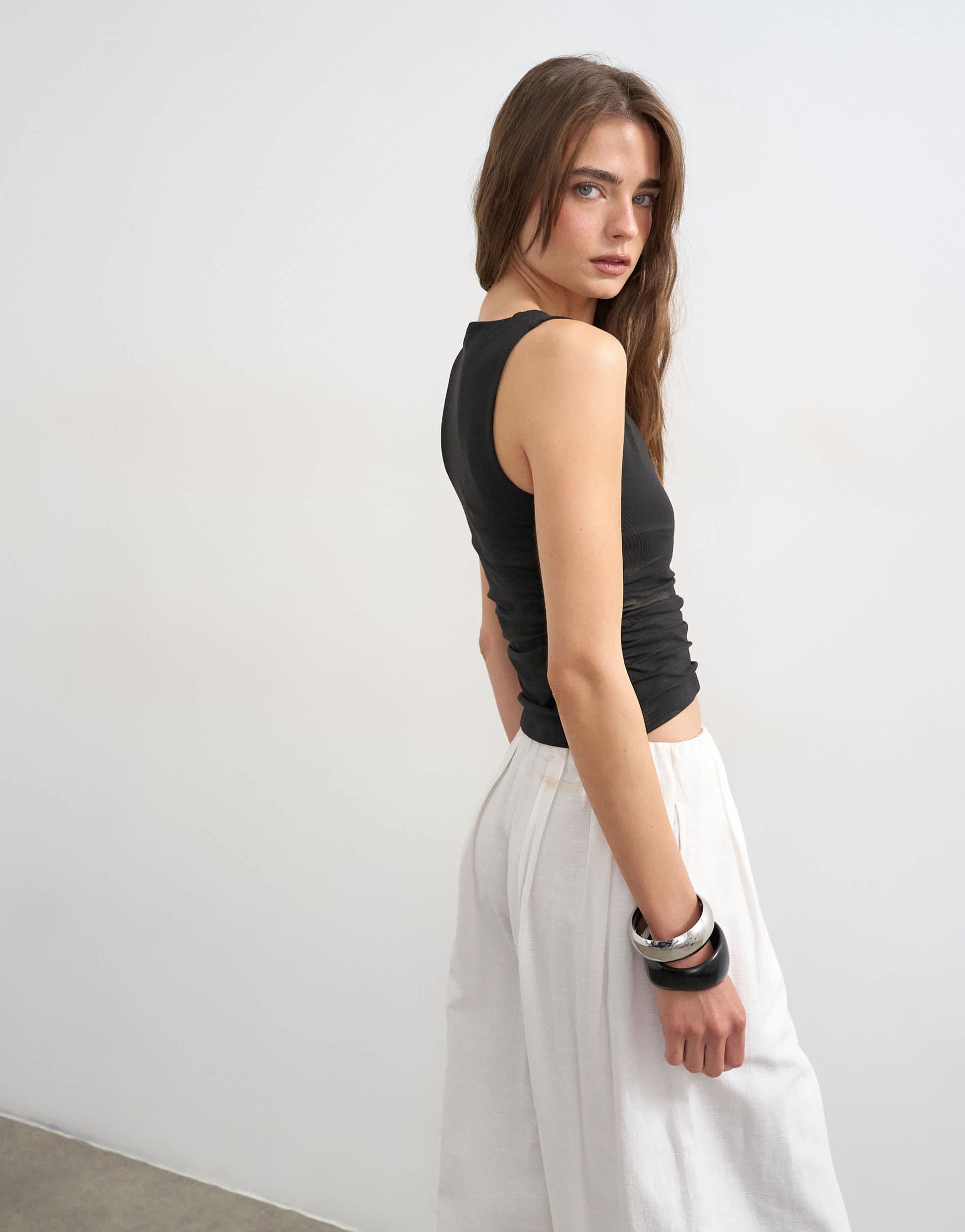 Topshop v-neck ruched side tank in black