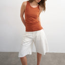 Topshop knot detail ruched side tank in brown