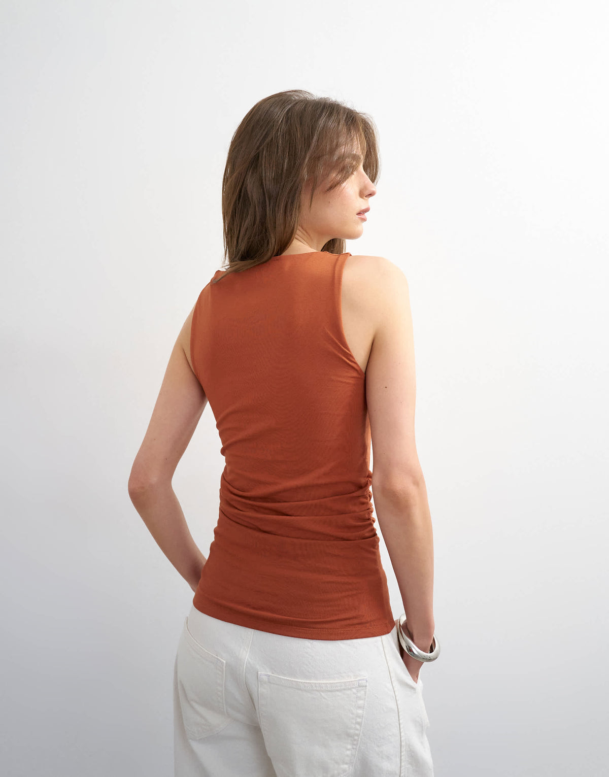 Topshop knot detail ruched side tank in brown