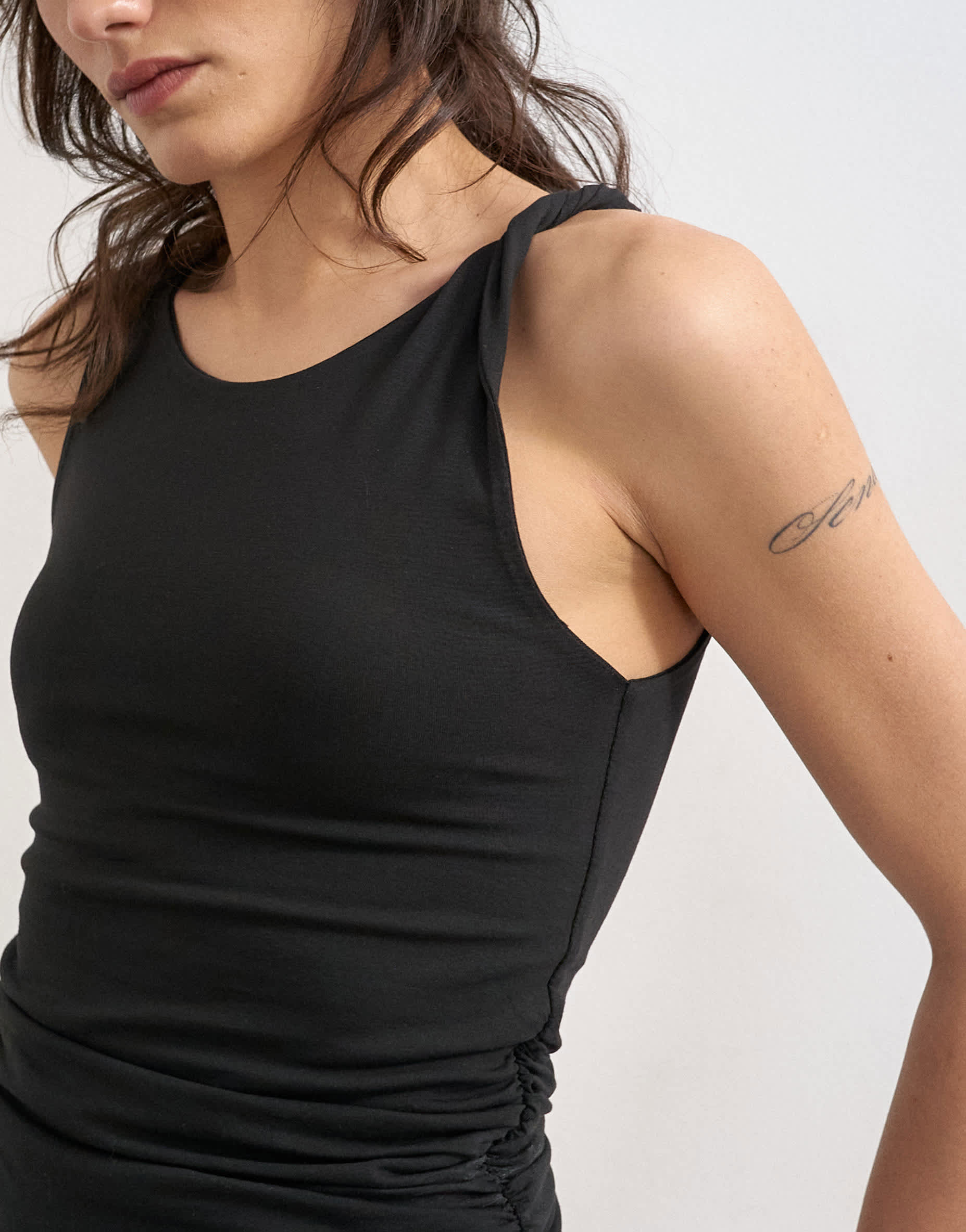 Topshop knot detail ruched side tank in black