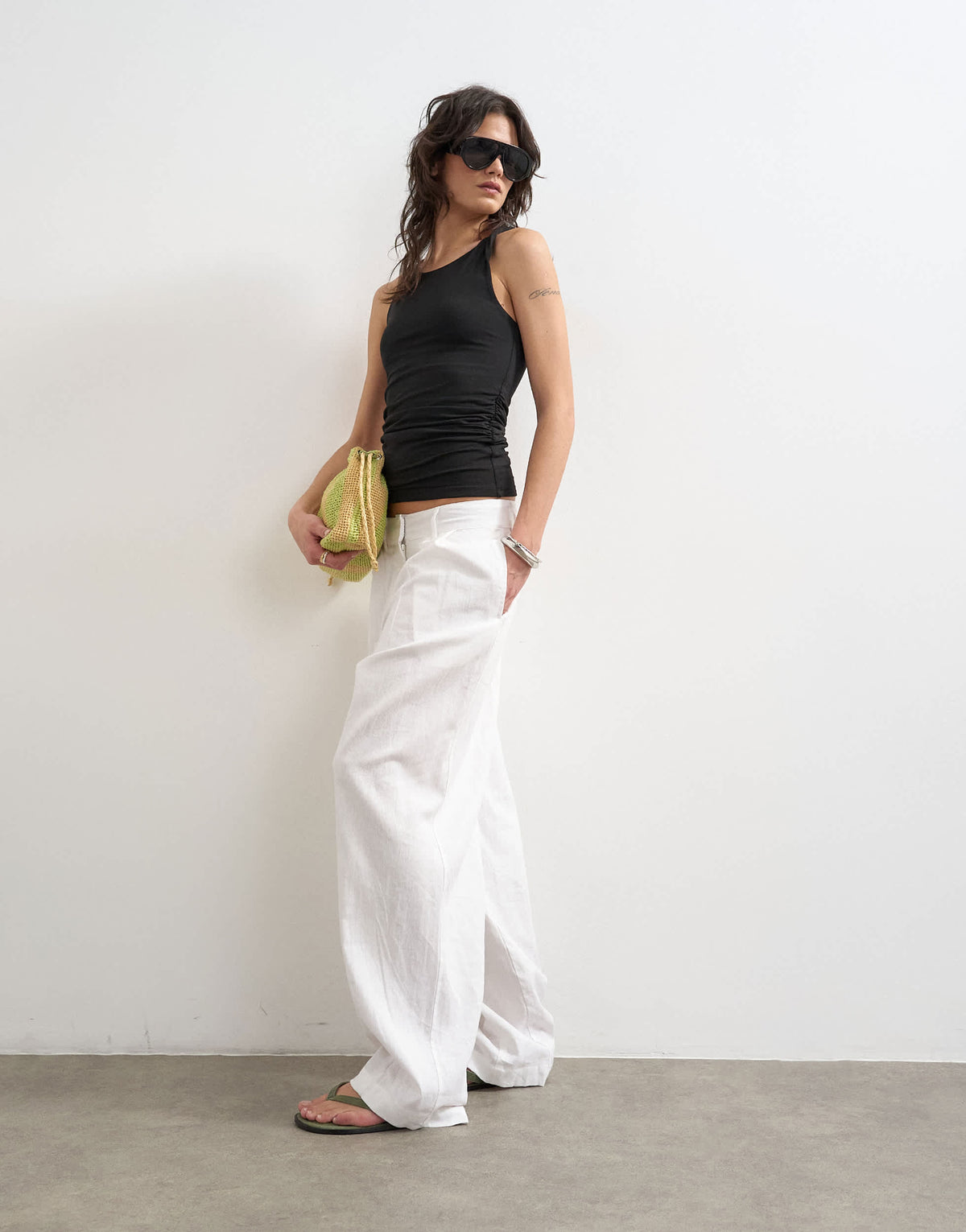 Topshop knot detail ruched side tank in black