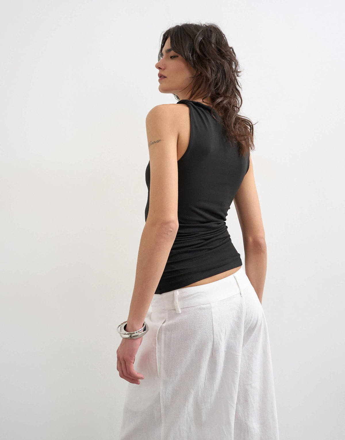Topshop knot detail ruched side tank in black